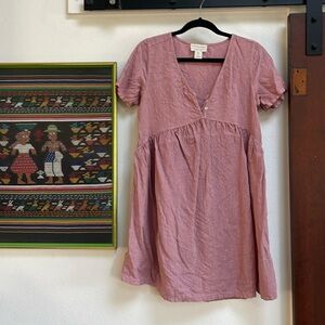 Soft pink linen babydoll dress
